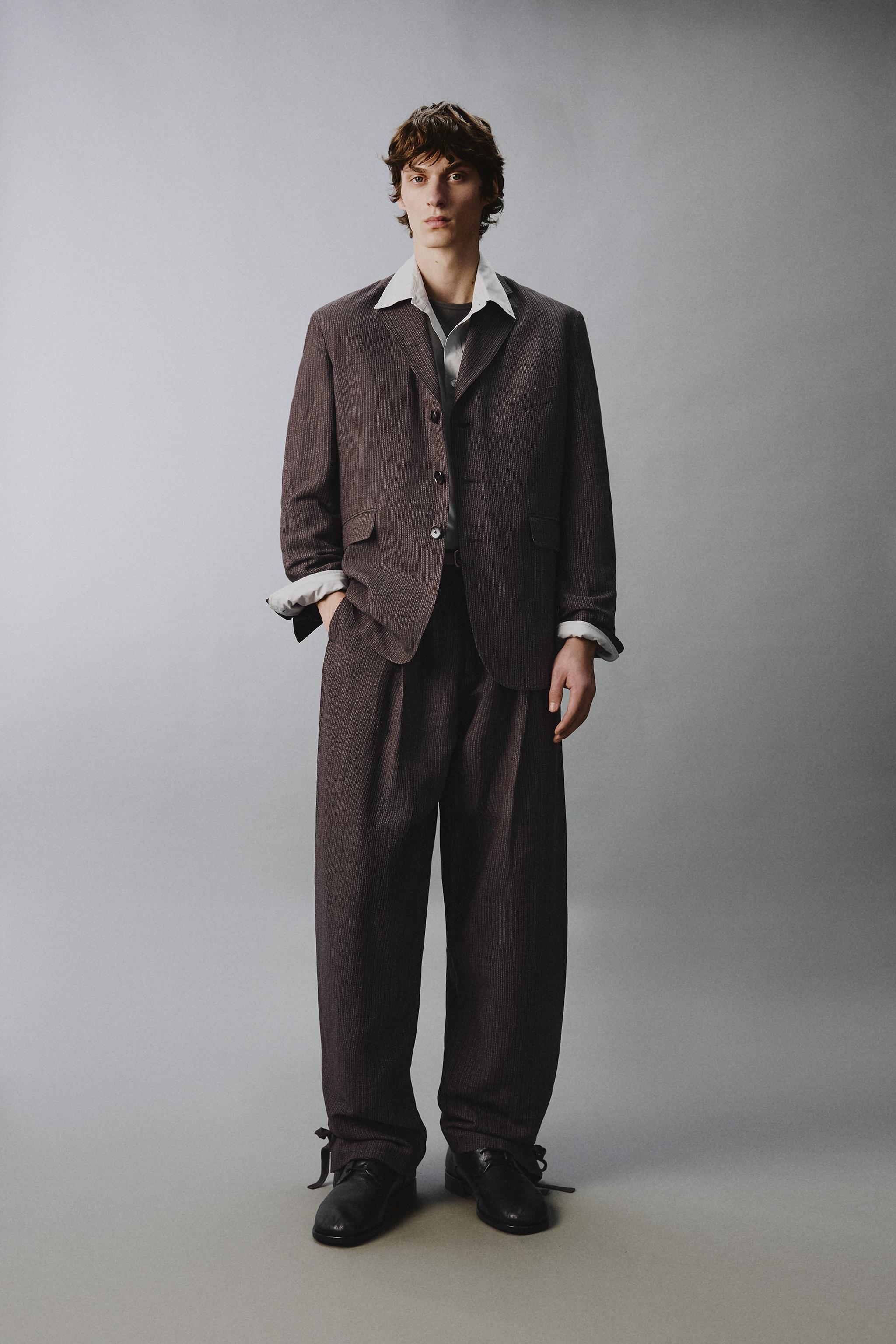 VISCOSE-LINEN STRIPED SUIT PANTS WITH SIDE PLEATS
